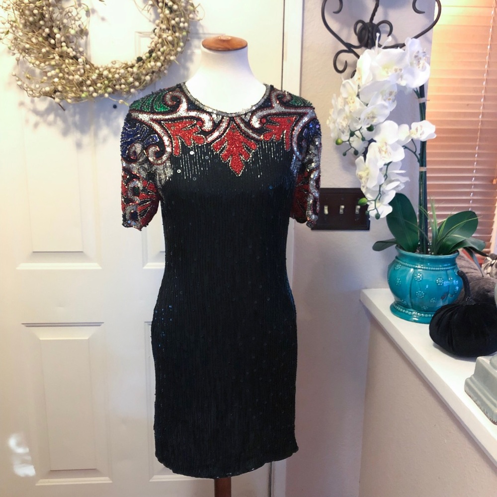 Stunning Vintage SCALA Exquisite BeadingMidi Dress